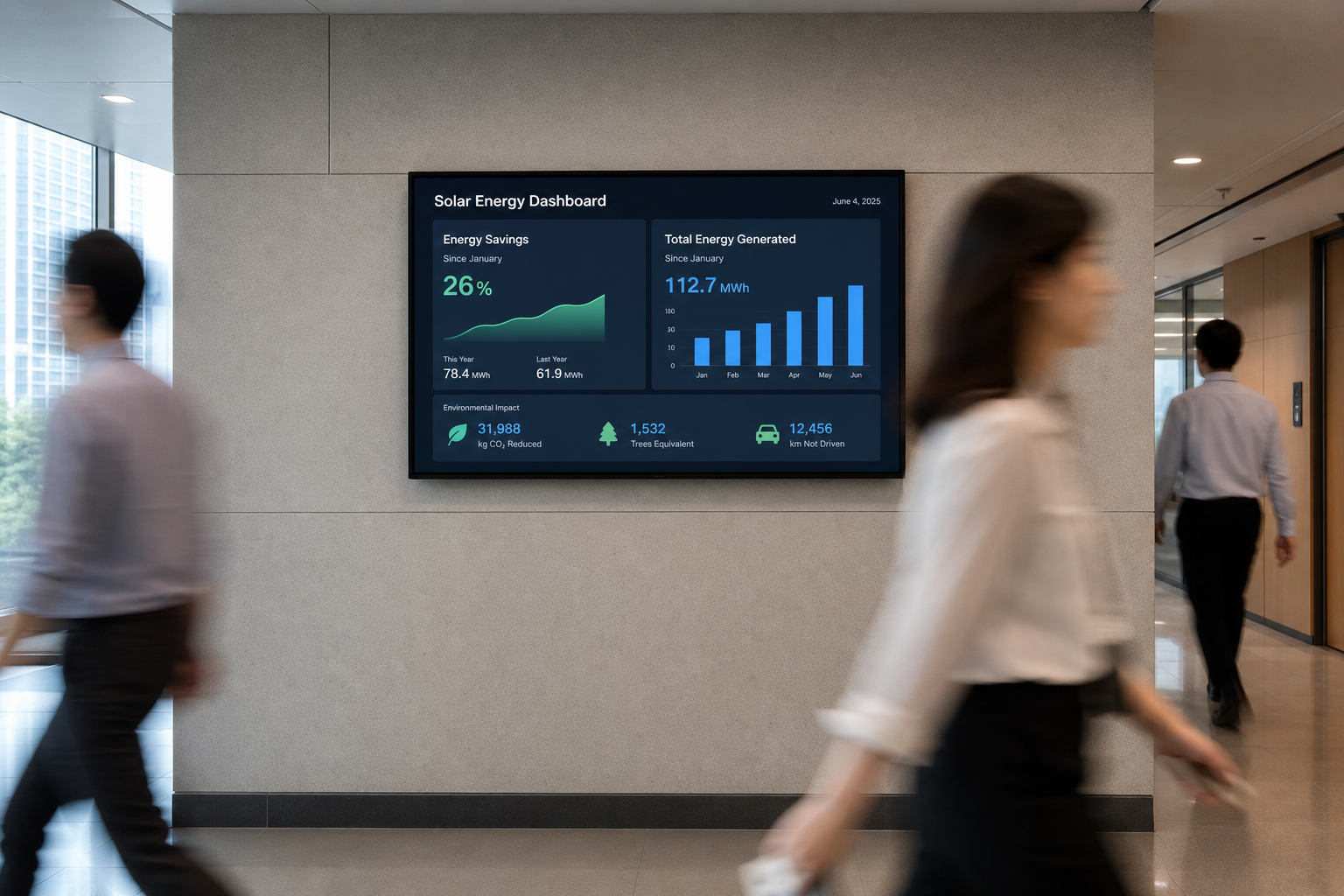 Solar System Monitoring Screen in Korean Office Hallway