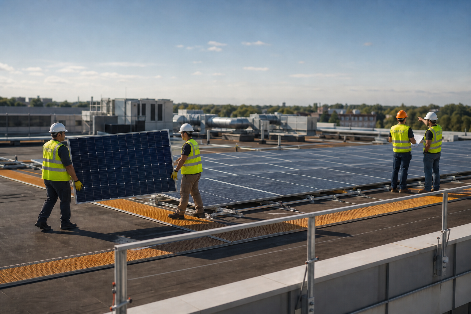 Workers Installing Solar Panels on Rooftop-1